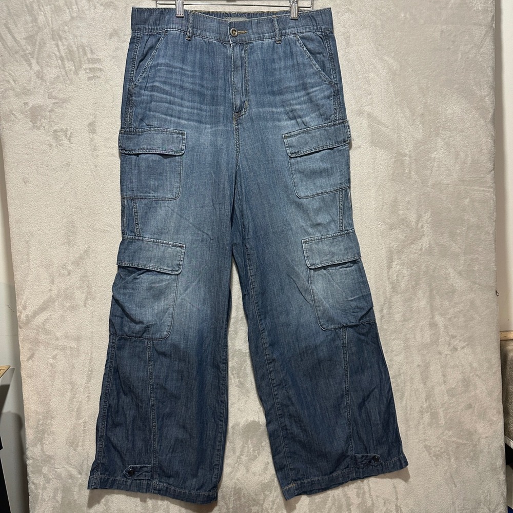 Torrid Womens Blue Cotton Wide Leg Cargo Pants High Rise Denim Jeans Size 10T